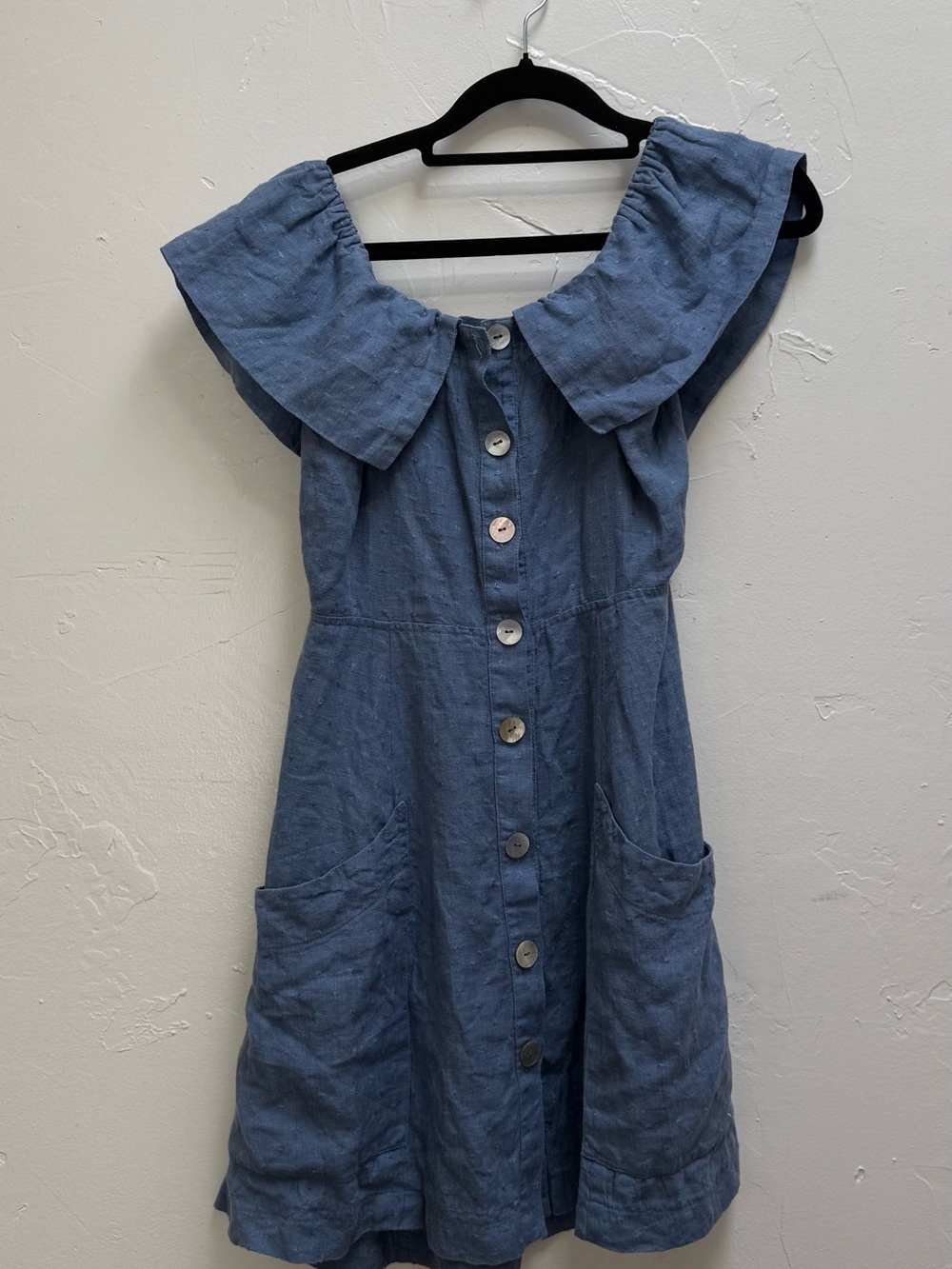 Reformation Botanica Blue Button-Front Cotton Dress